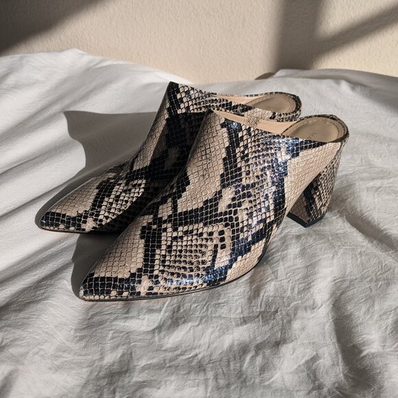 Marc Fisher Shoes - Marc Fisher Beige and Black Snake-Print Mules